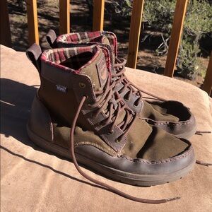 Lems Olive Brown and red plaid barefoot Boots